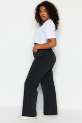 Black High Waist Waist Tasseled Wide Leg Jeans TBBSS23CJ00022 - Swordslife