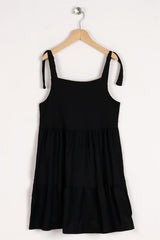 Girl's Black Colored Strap Front Button Detailed Dress