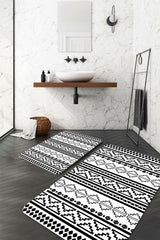 Kilim Motif Black and White Bath Mat - Swordslife