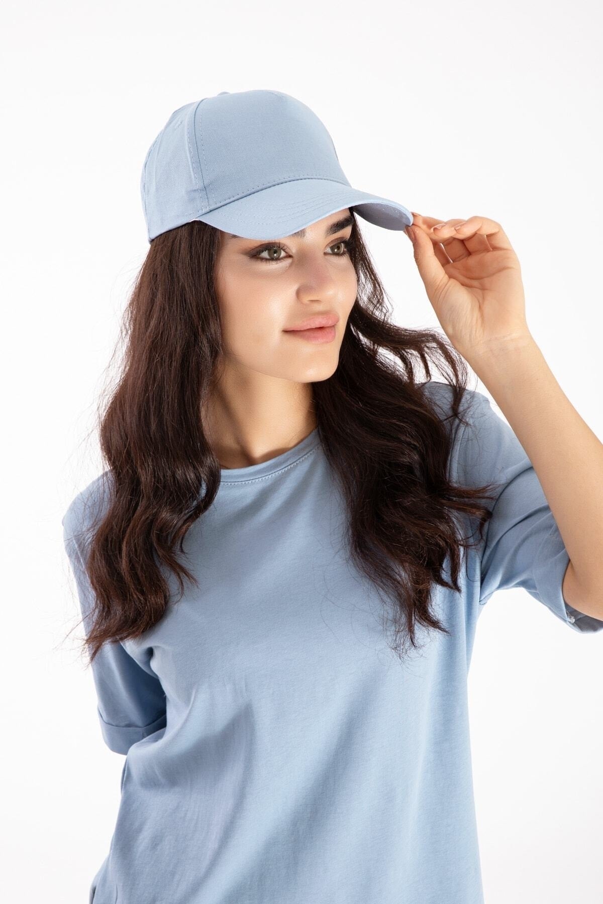 Velcro Back Adjustable Men's-Women's Plain Sports Hat Baby Blue Ladycolor