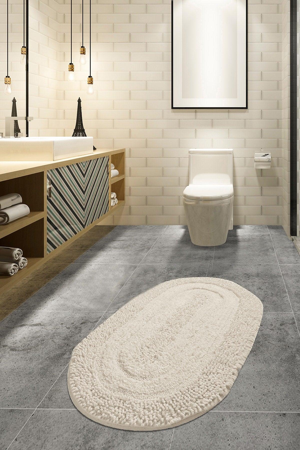 Macoroni Ecru 80x130 Cm Bathroom Carpet, Mat 100% Natural Cotton Cotton - Swordslife