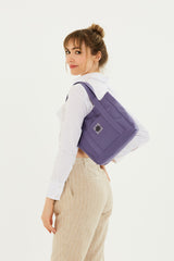 Lilac U37 Snap Closure 2 Compartment Front Pocket Detailed Canvas Fabric Casual Women's Arm And Shoulder Bag U: