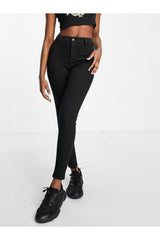 Rose Black Jegging Fit Pocketless Gathering High Waist Slim Leg Skinny Lycra Jeans - Swordslife