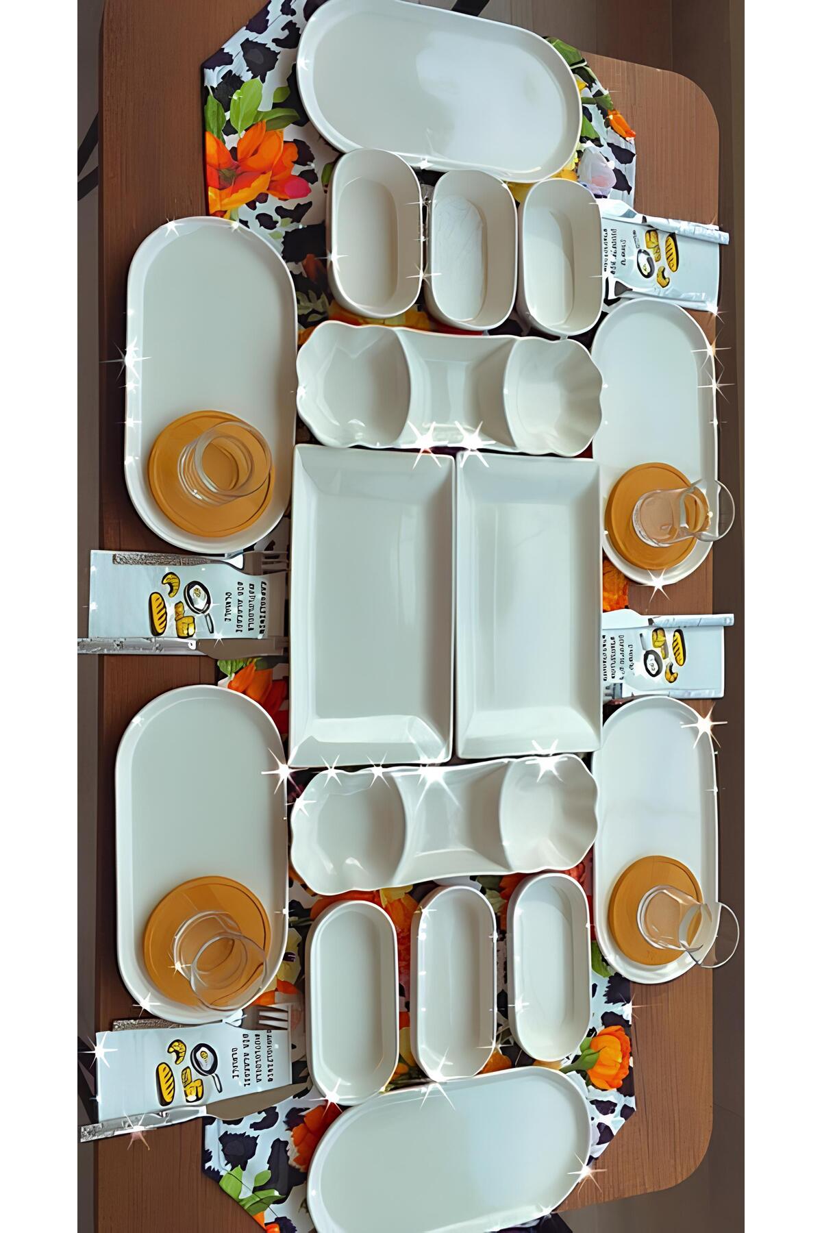 16 Piece Beyaz Kütahya Breakfast Set for 6 People, Breakfast Set and Dinner Set