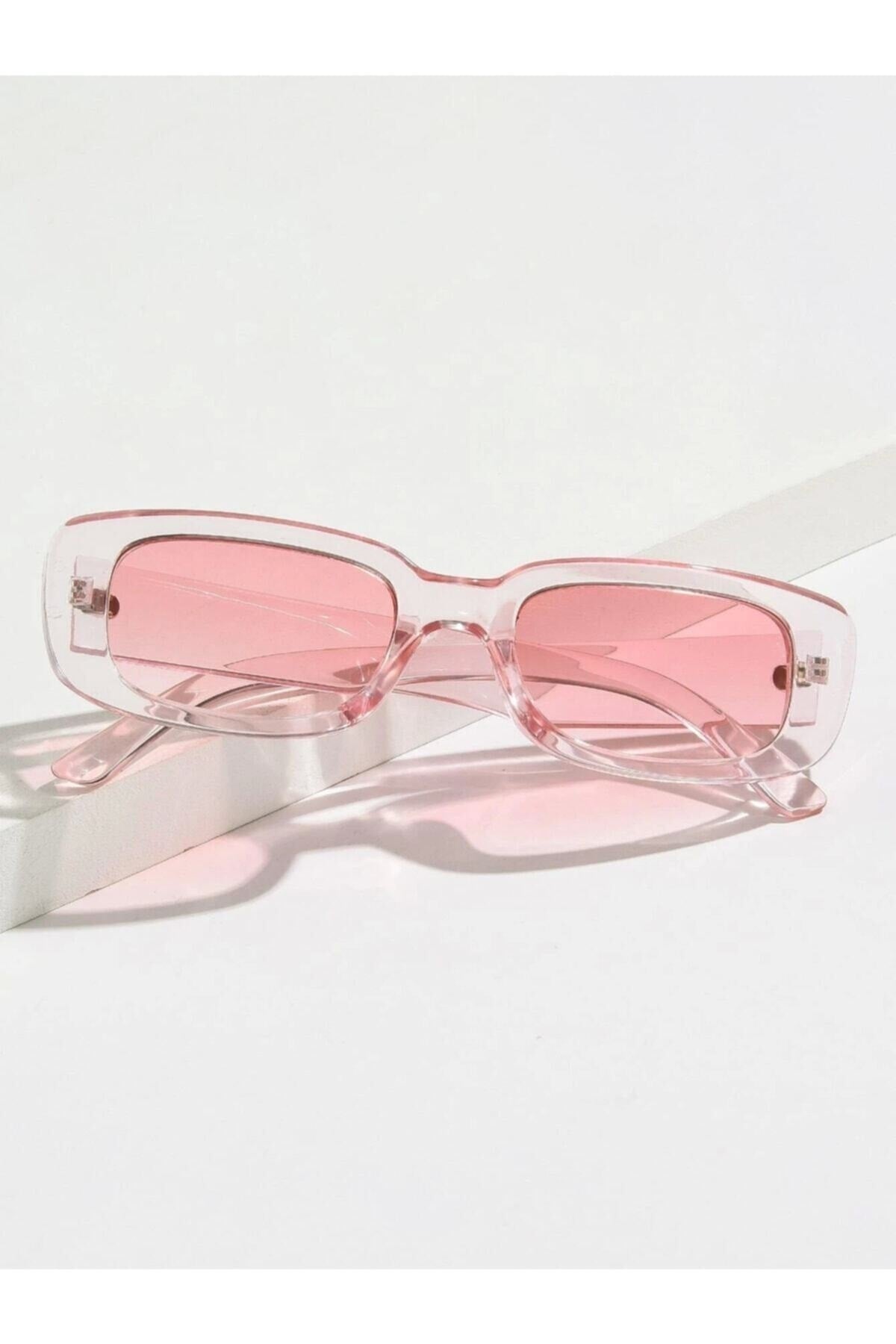 Chunky Frame Vintage Transparent Pink Sunglasses