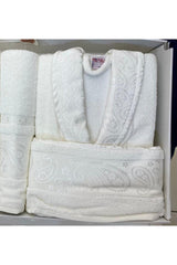 100% Cotton Jacquard Single 3 Piece Bathrobe Set Cream - Swordslife