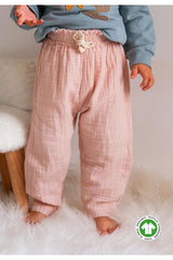 Organic Ruffle Waist Wide Cut Muslin Trousers Ages 1-8 Powder Pink