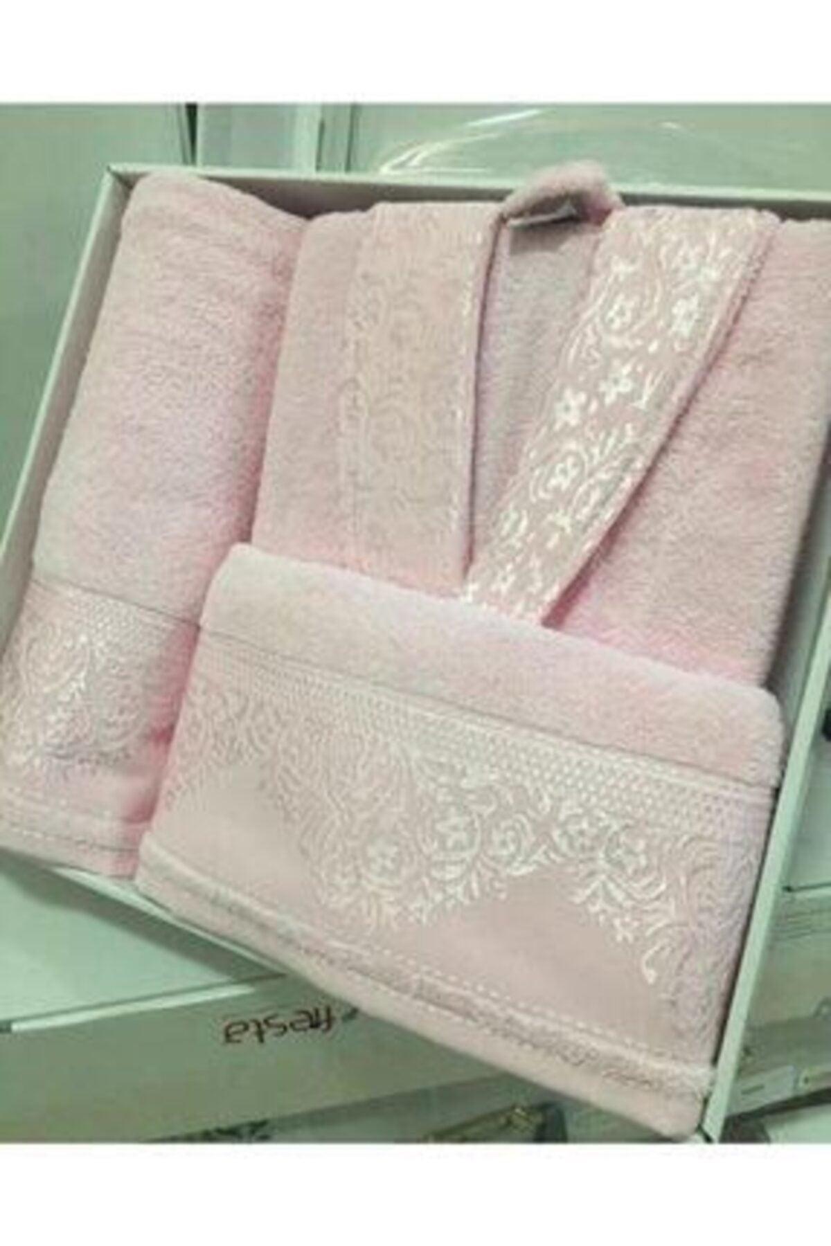 100% Cotton Jacquard Single 3 Piece Bathrobe Set Powder - Swordslife