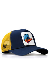 V1 Trucker Duck - Unisex Navy Blue-Yellow Cap with 4 Code Logo (Cap)