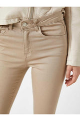 Delux Beige High Waist Slim Leg Skinny Lycra Jeans - Swordslife