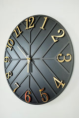 - Diagonal Lines - Black & Gold - 50cm Wall Clock