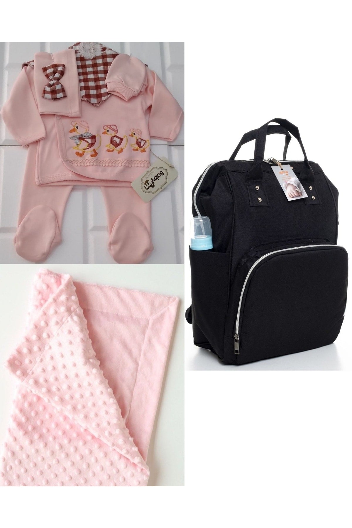 Functional Mother Baby Care Backpack, 100% Cotton Hospital Outlet And Chickpea Blanket Set