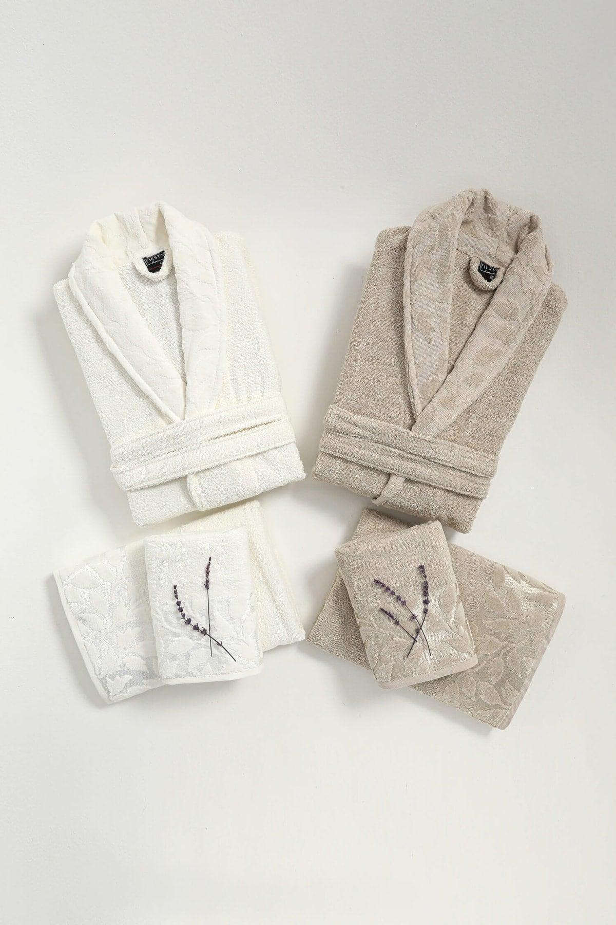 Fiesta Elite Cotton 6 Pieces Family Bathrobe Set - Ecru - Beige - Swordslife