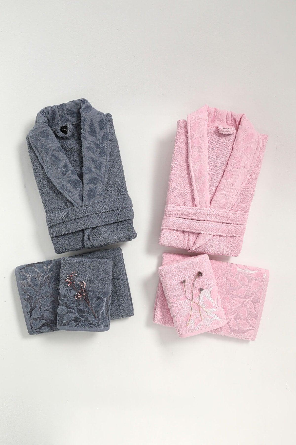 Fiesta Elite Cotton 6 Pieces Family Bathrobe Set - Anthracite - Pink - Swordslife