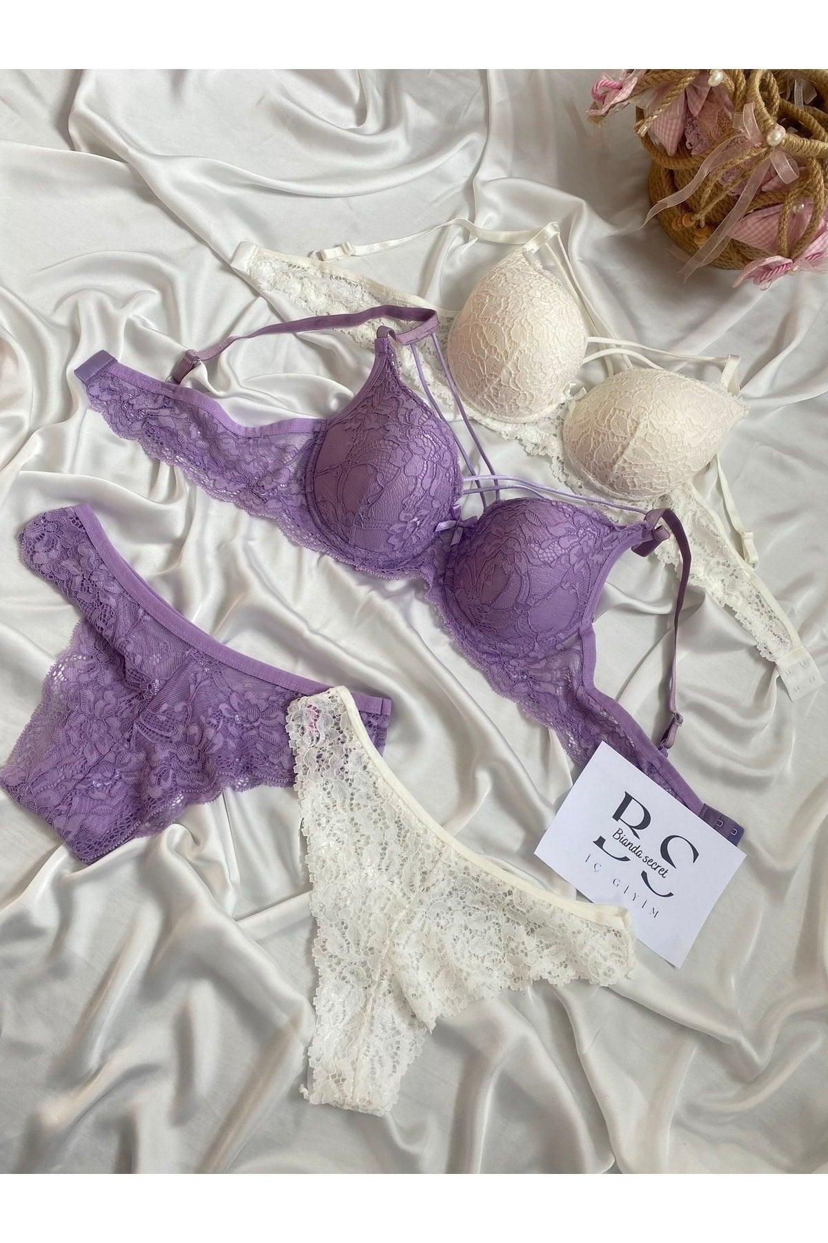 Women's Lace Detailed Half Padded Bra Set - Swordslife