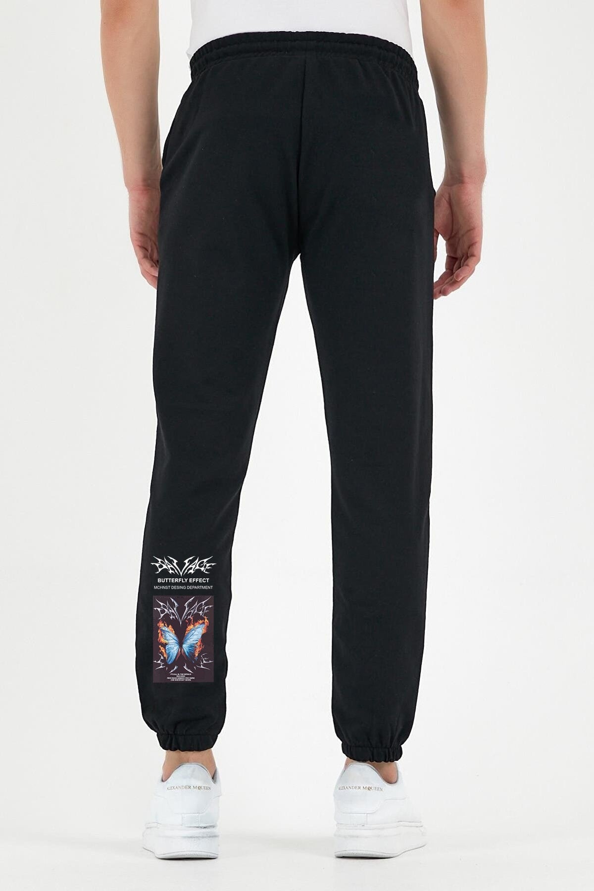 Black Unisex Butterfly Printed Jogger Sweatpants