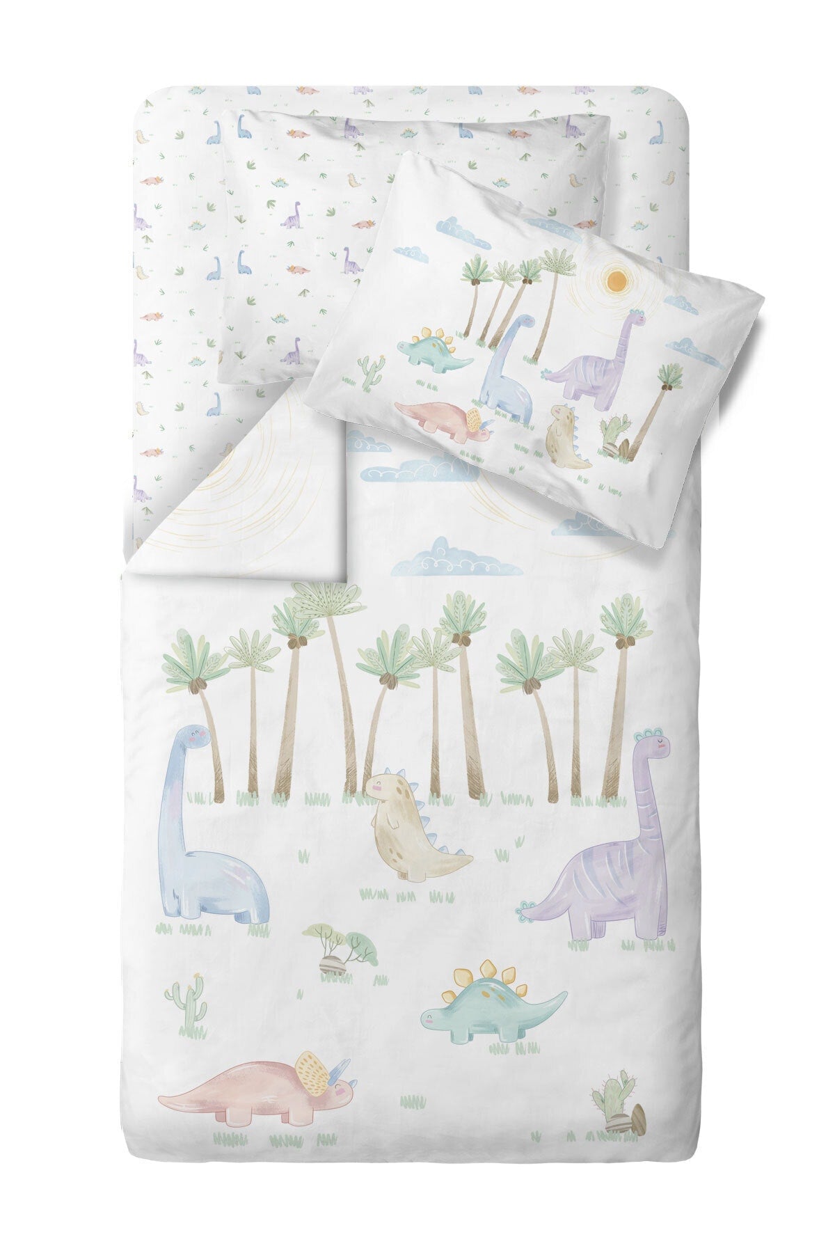 Dino 100% Cotton Satin Baby Duvet Cover Set