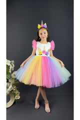 Colorful Skirt Crown Girl Child Party Dress Pink