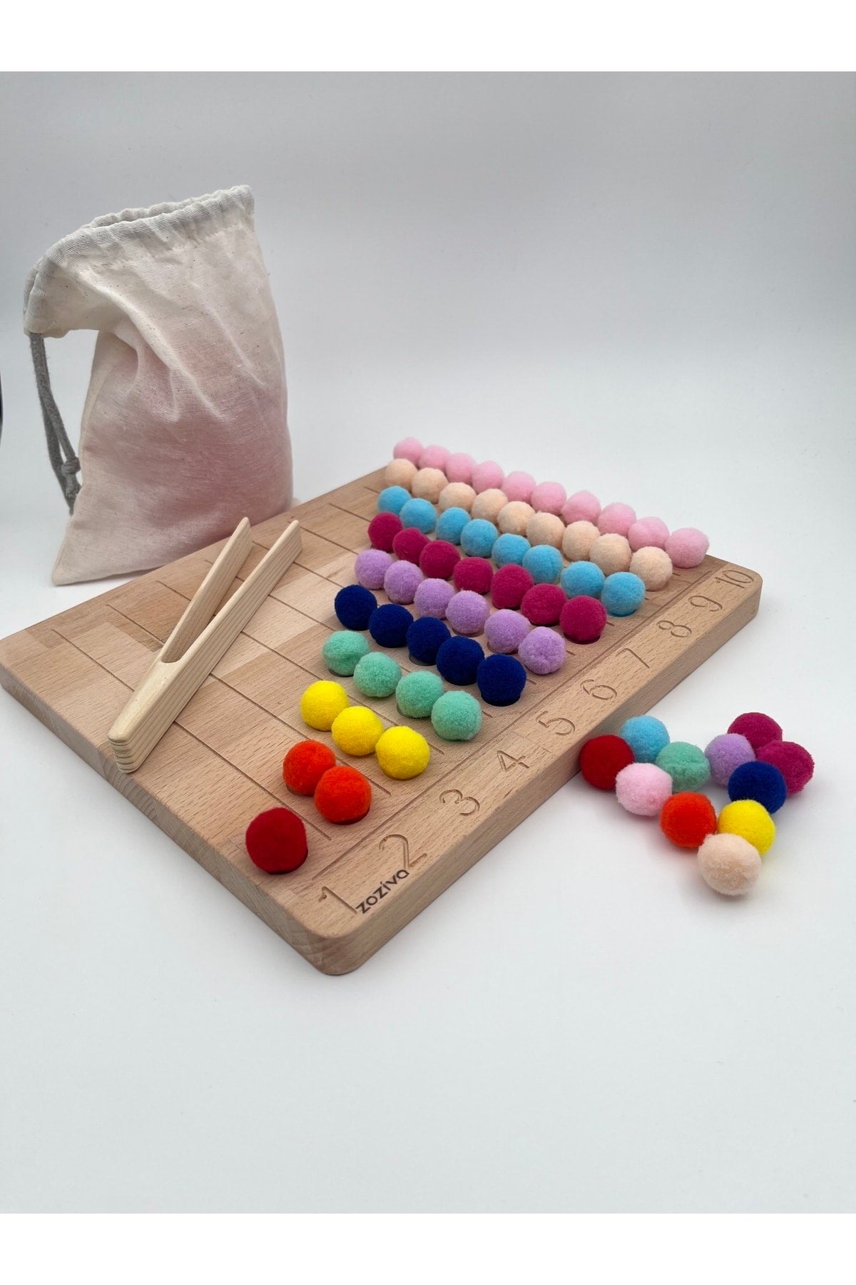 Montessori Educational Wooden Toy – Colorful Felt Balls Numbers Learning Board