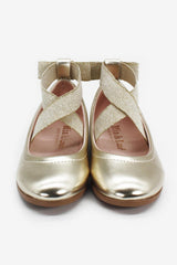 Girl's Bow Gold Flat Shoes