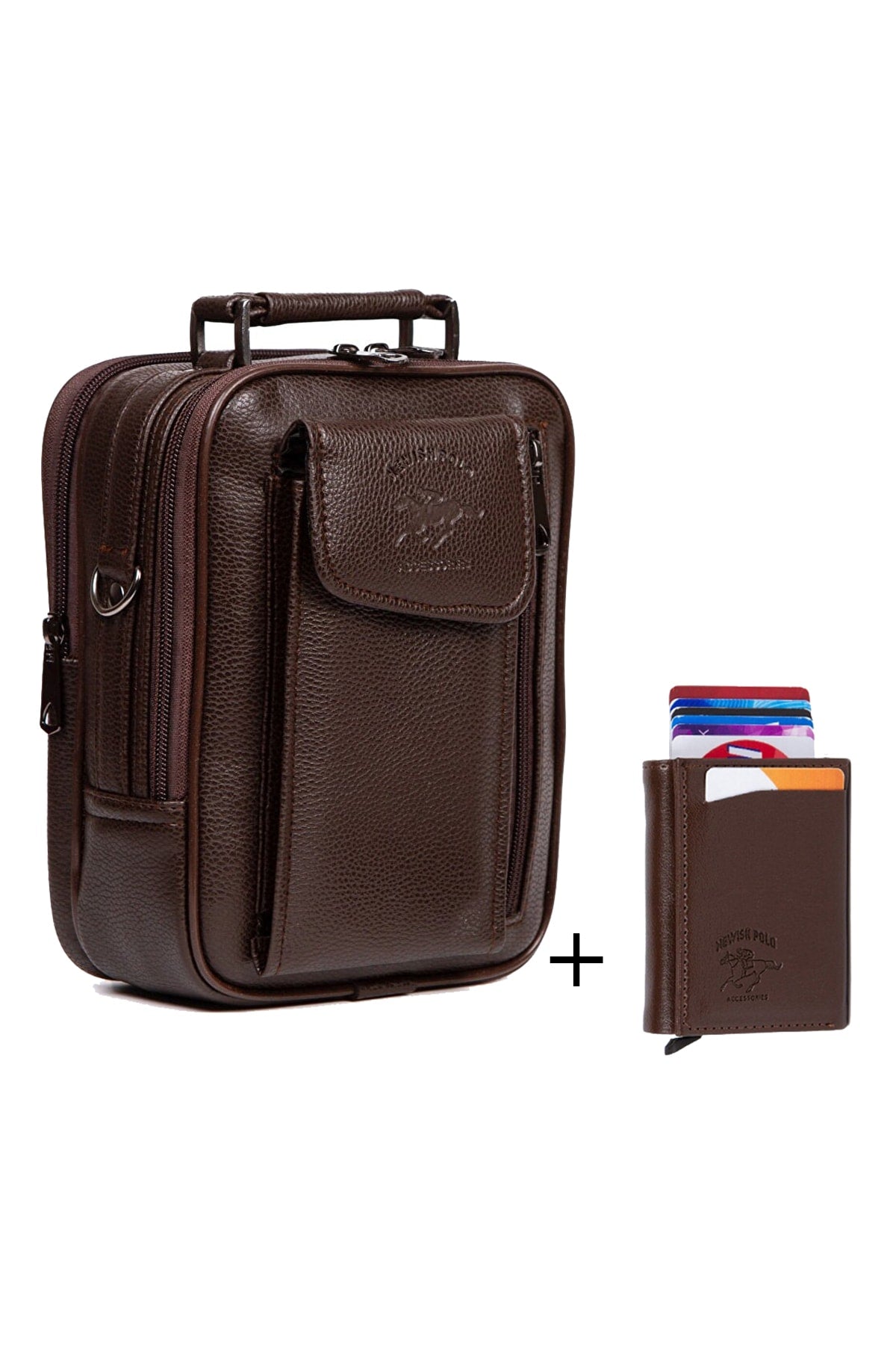 Dark Brown Leather Steel Case Hand And Shoulder Bag With Phone Compartment And Card Holder Wallet With Mechanism