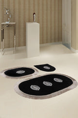 Polaris Black 3-Piece Bath Mat Set Non-Slip Base Dowry Lacy Closet Set - Swordslife