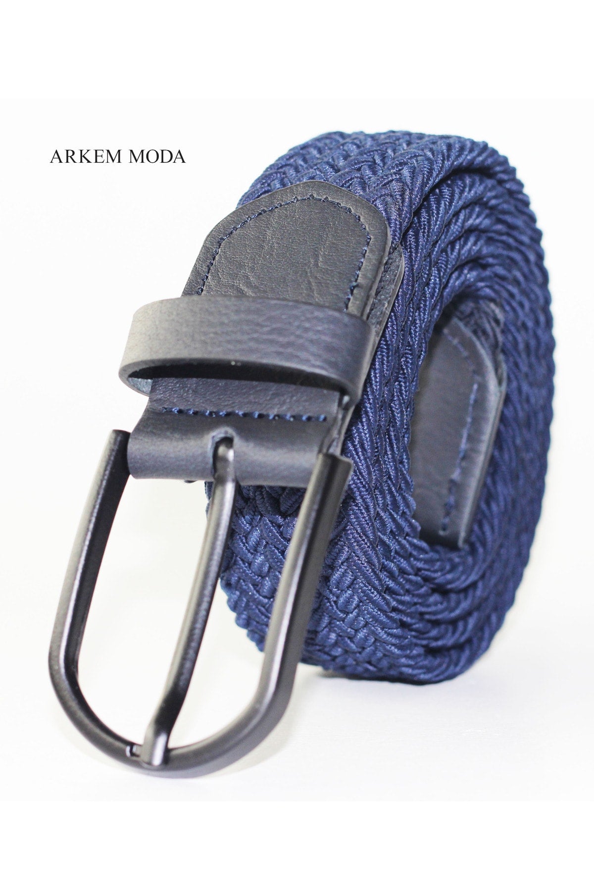 Braided Elastic Belt Navy Navy Men's Belt 3,5 Cm