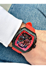 Men's Classic Wristwatch With Silicone Strap Red Color Stopwatch Calendar 0376-kbk