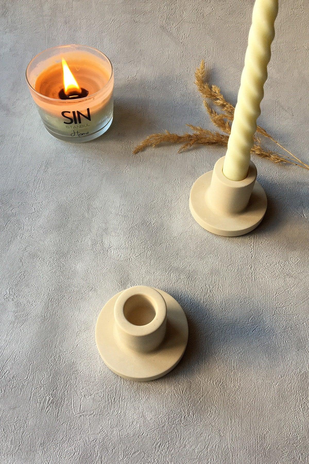 2 Candlestick Candle Holder Concrete Beige - Swordslife