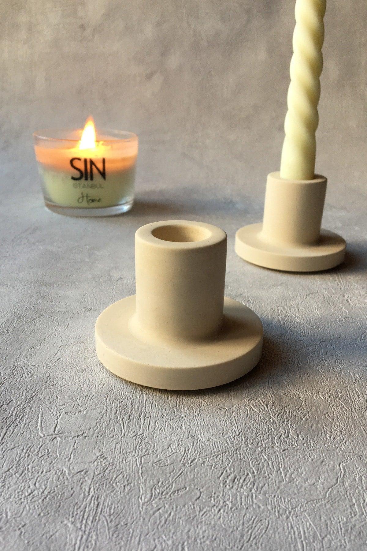 2 Candlestick Candle Holder Concrete Beige - Swordslife