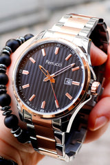 Men's Metallic Steel Calendar Wristwatch 178038