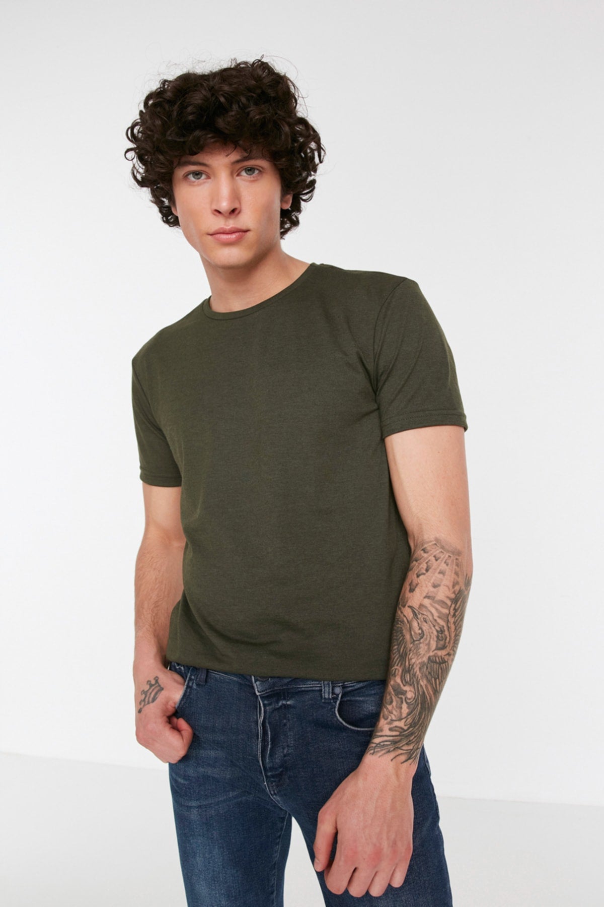 Khaki Men's Basic Regular Fit Crew Neck Short Sleeved T-Shirt