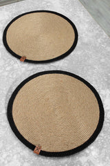 Pieces 32cm Round Black Striped Placemats Straw Jute Knitted Base Presentation Set - Swordslife