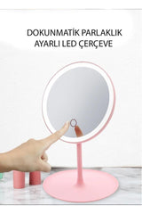 Makeup Mirror Touch Led Lighted Round Table Top Pink - Swordslife