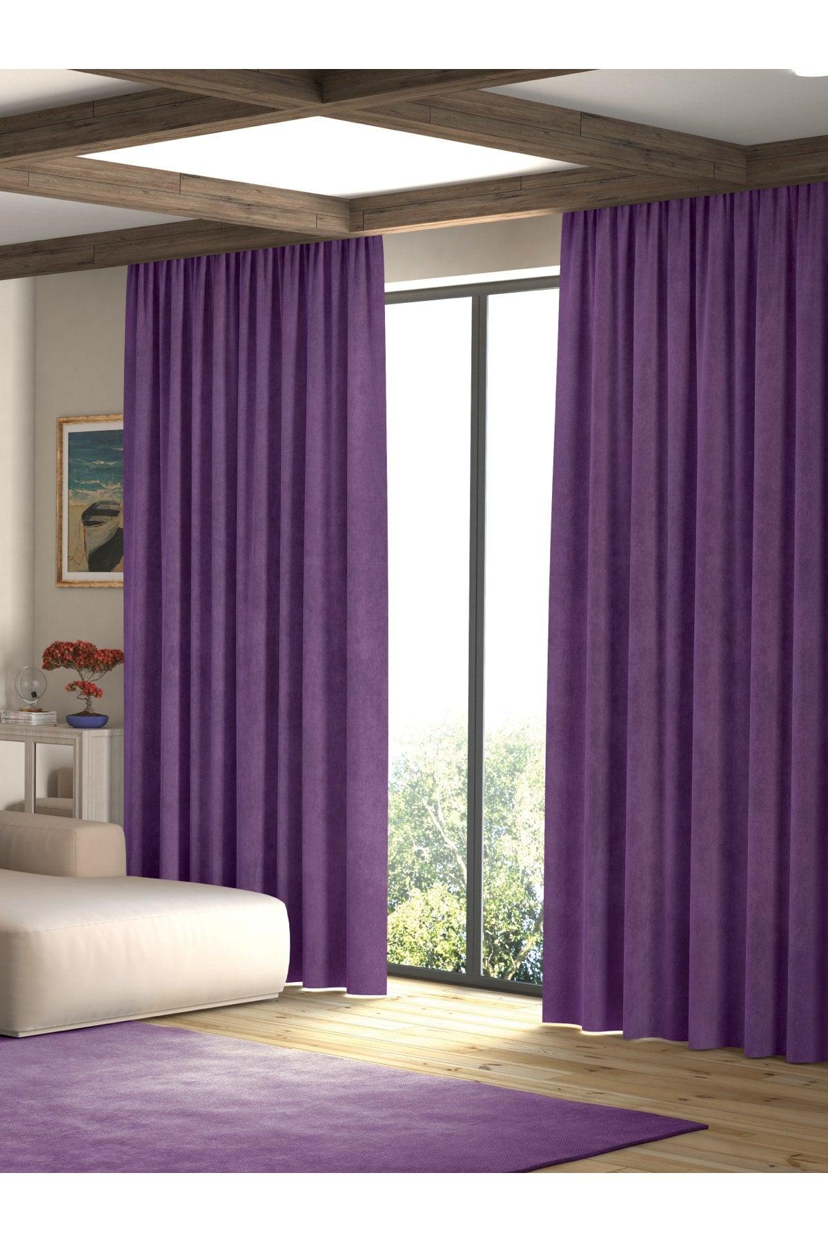 Velvet Textured Plum Purple Island Backdrop Curtain Extraforward Pleated - Swordslife