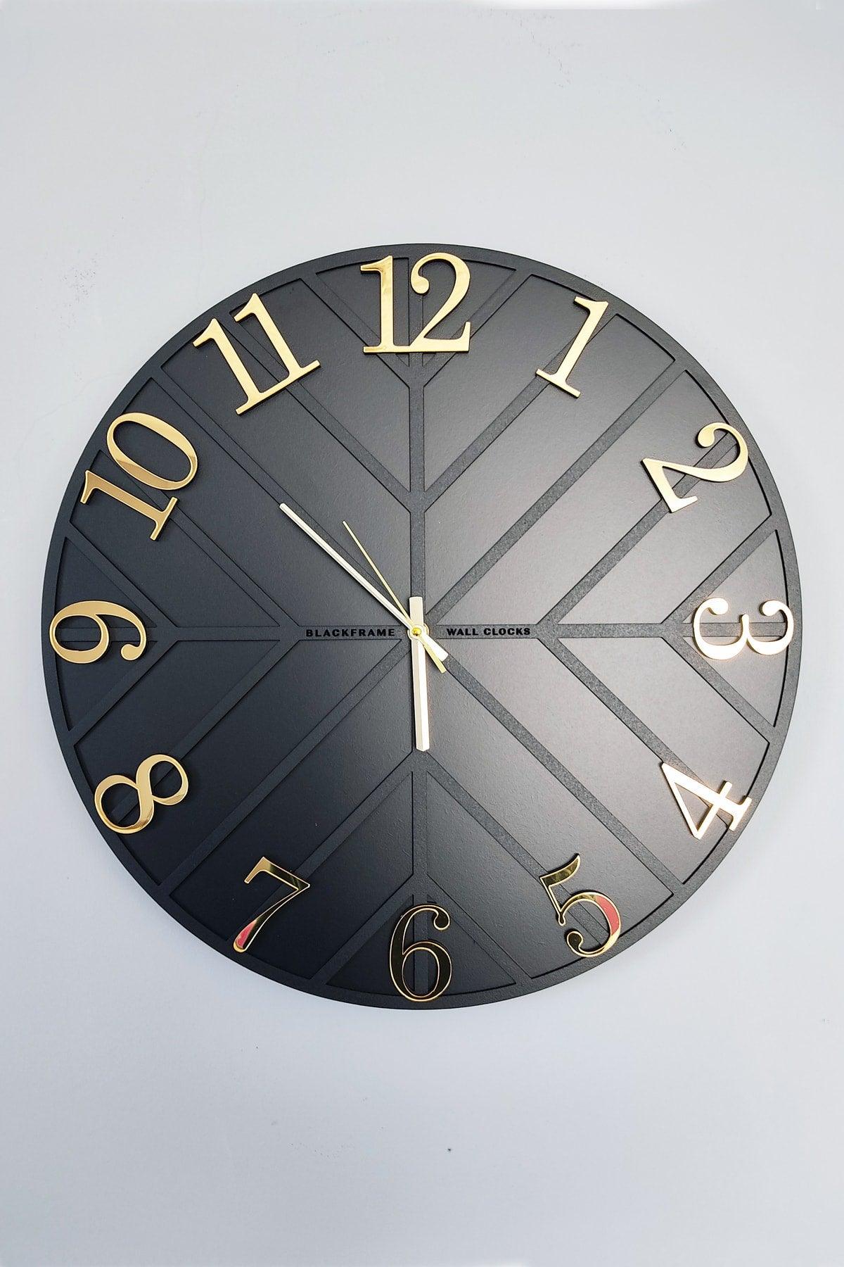 - Diagonal Lines - Black & Gold - 50cm Wall Clock