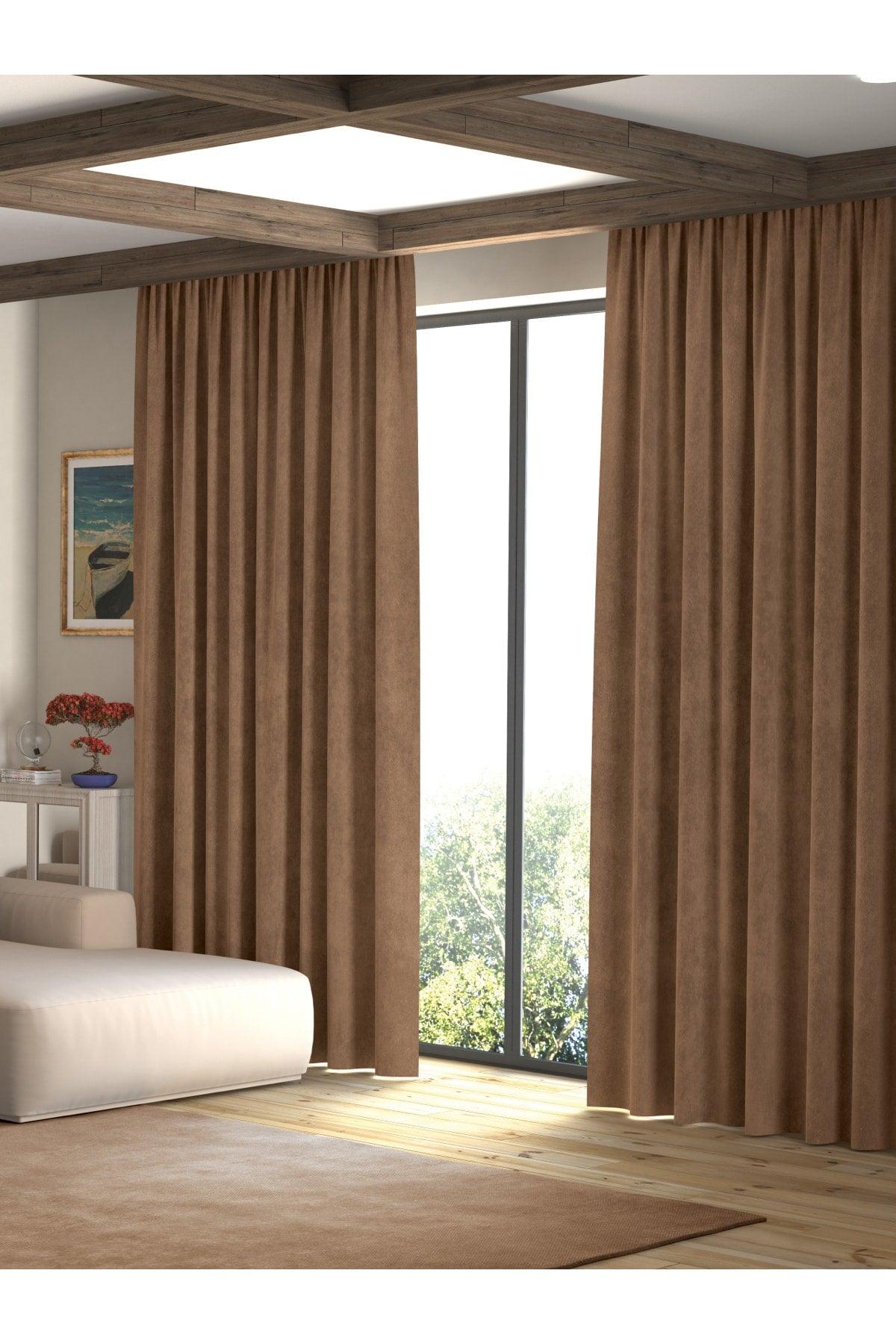 Velvet Textured Deep Brown Island Backdrop Curtain Extrafor Pleated - Swordslife