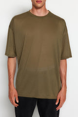 Khaki Men's Basic Crew Neck Oversize Short Sleeve T-Shirt TMNSS22TS0300