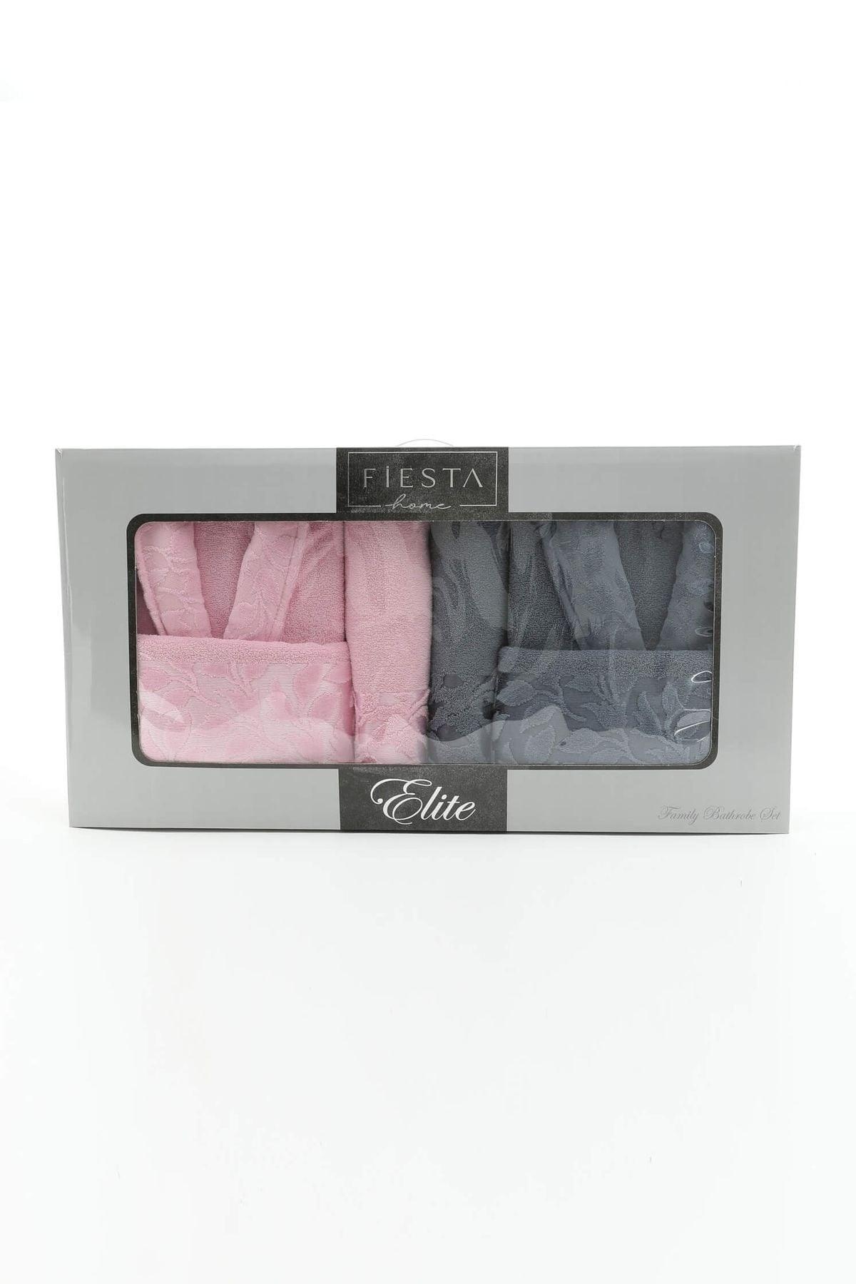 Fiesta Elite Cotton 6 Pieces Family Bathrobe Set - Anthracite - Pink - Swordslife