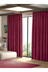 Velvet Textured Claret Red Island Fund Curtain Extrafor Pleated - Swordslife