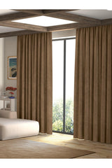 Velvet Textured Latte Color Island Backdrop Curtain Extraforward Pleated - Swordslife