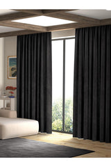 Velvet Textured Black Island Fund Curtain Extraforward Pleated - Swordslife