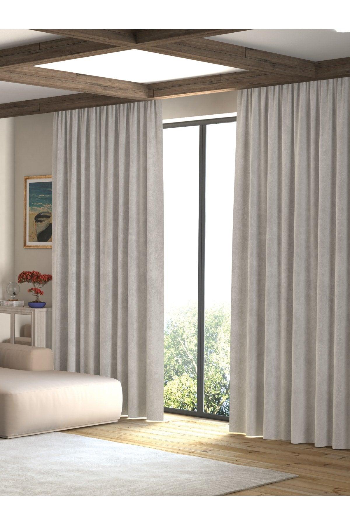 Velvet Textured Ecru Island Backdrop Curtain Extraforward Pleated - Swordslife