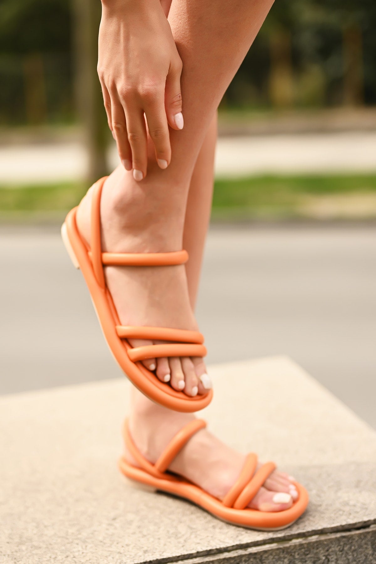 Rome Double Banded Puff Orange Sandal Puff