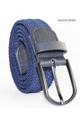 Braided Elastic Belt Navy Navy Men's Belt 3,5 Cm