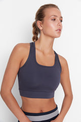 Dark Anthracite Back Detail Square Collar Sports Bra TWOSS22SS0040 - Swordslife