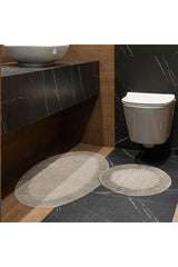 Geometric Pattern Set of 2 Oval Bath Mat Set 100% Natural Cotton Round Mat Closet Set - Swordslife