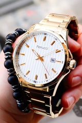 Men's Gold Color Calendar Steel Wristwatch 178052