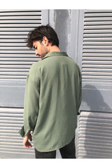 Men's Khaki Linen Aerobin Loose Fit Oversized Loose Shirt