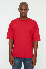 Red Men's Basic Crew Neck Oversize Short Sleeve T-Shirt TMNSS22TS0300